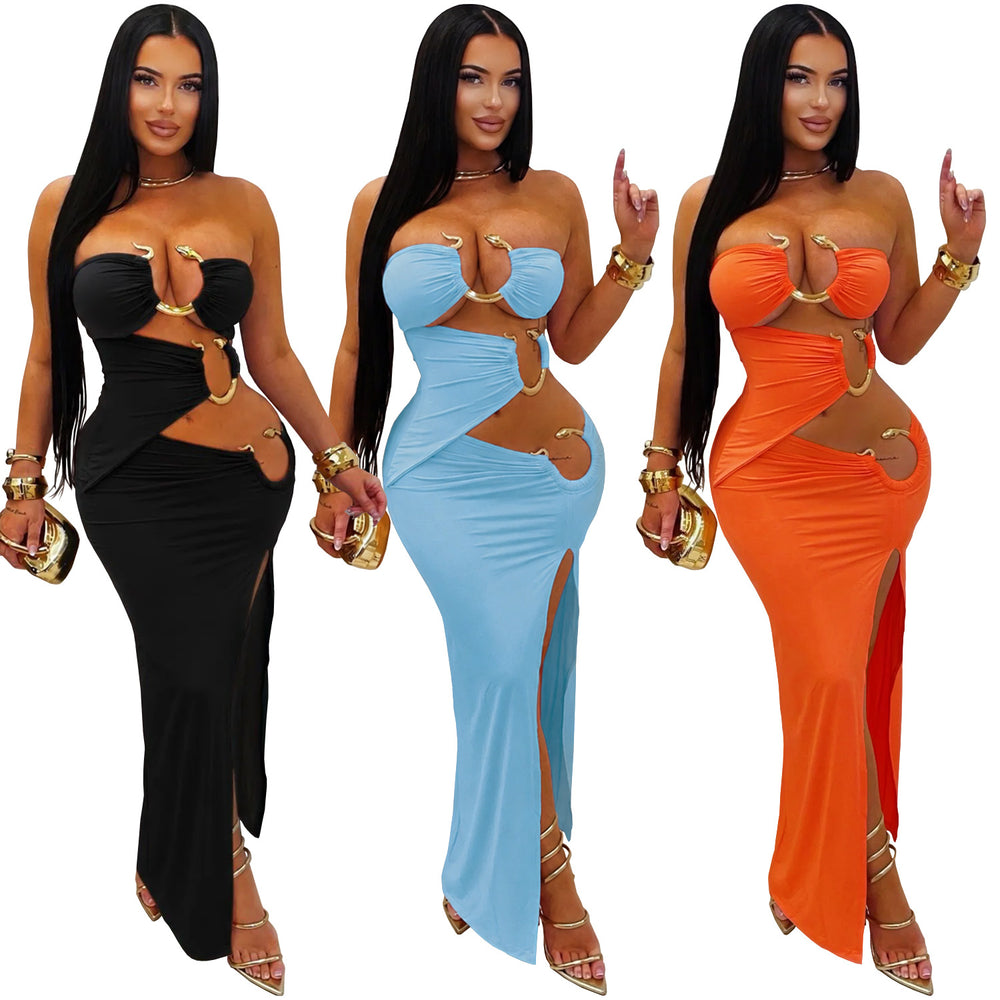 C7760 cross-border    new women's sexy tube top nightclub party hip cover dress