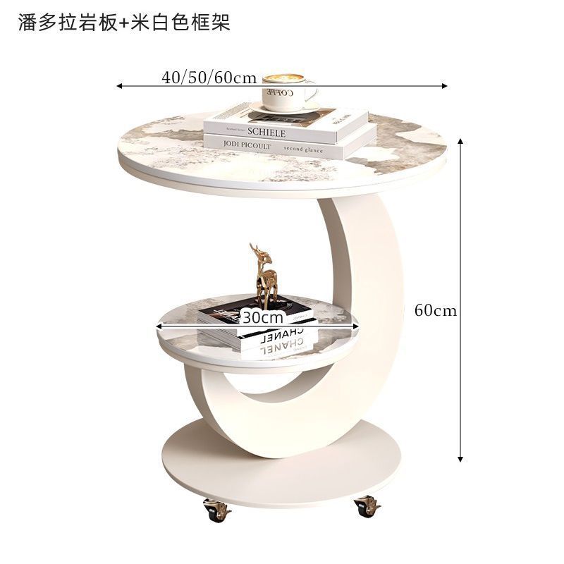 Sofa side table small coffee table living room modern italianaccessible luxury slate double layer round table corner table creative side table new arrival
