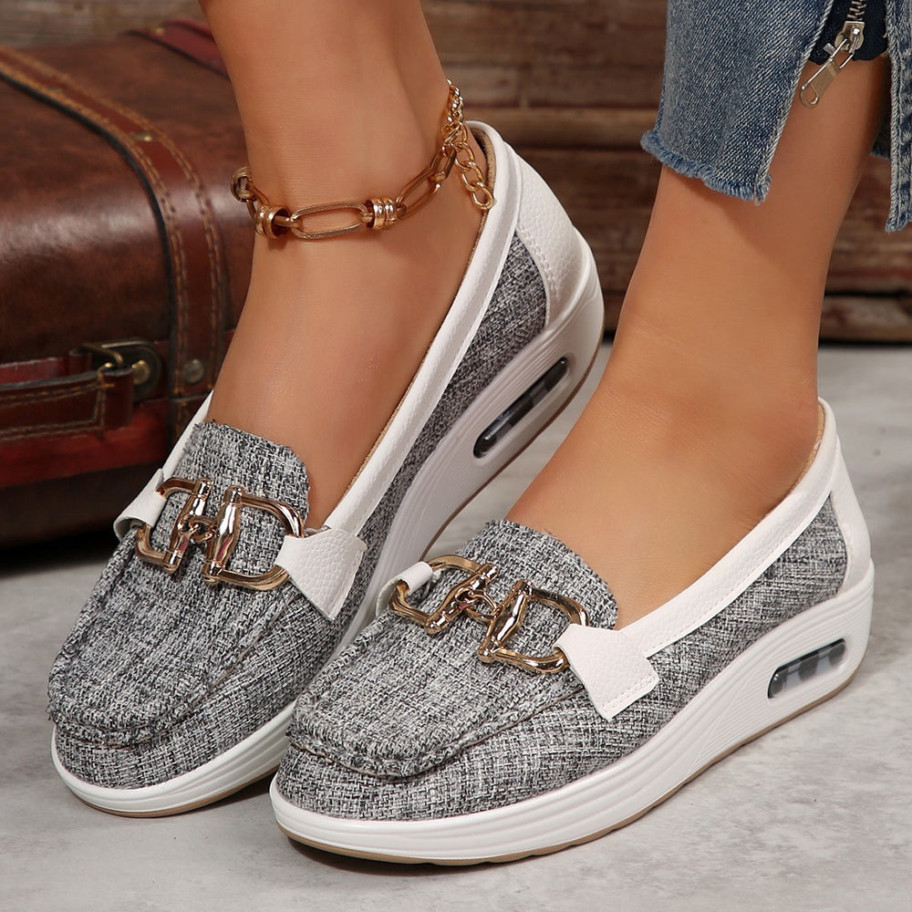 plus sizespring2026new arrivalthick sole round toe metal buckle low-top shoes fashioncasualplus size bean shoes