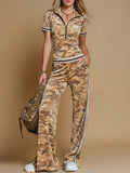 Tk tmeu supply new arrival women's clothing three stripes camouflage american street retrostraight-legcasualtwo-piece set