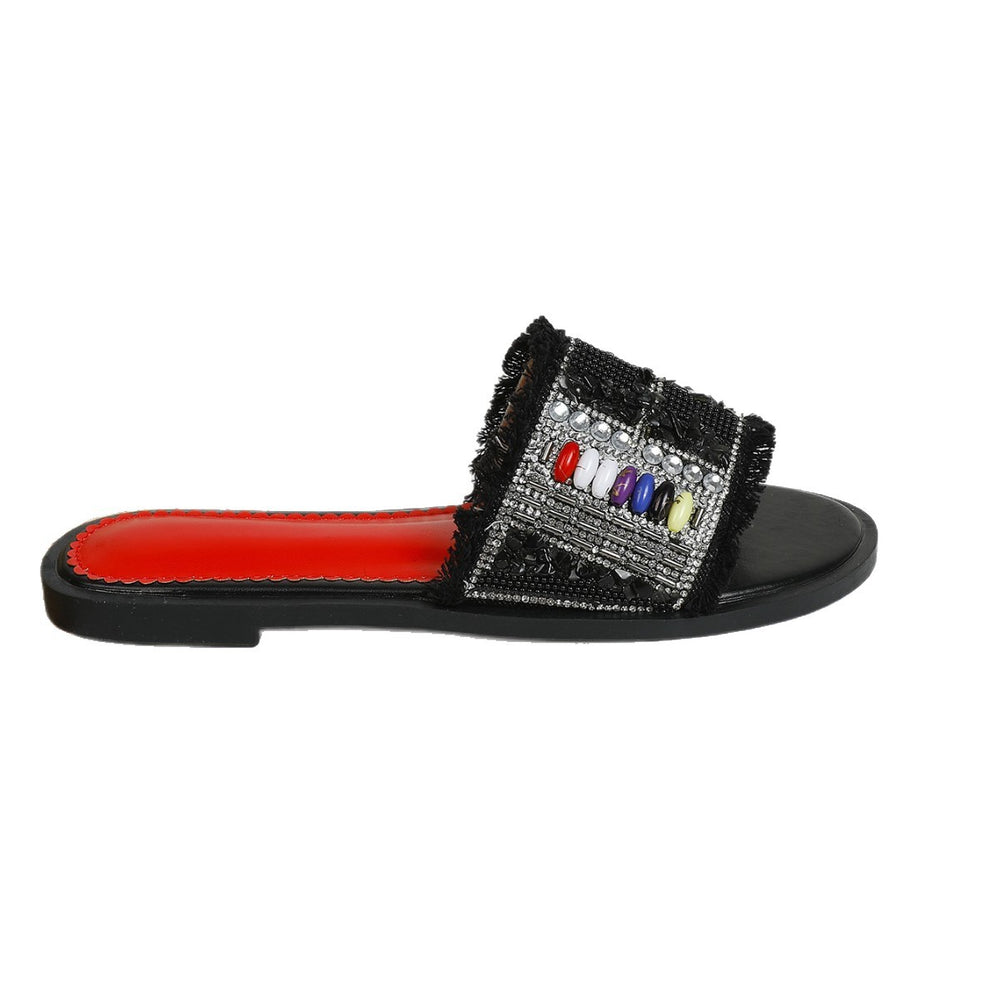 2025 trendy influencer flat sandals - new summer women's outdoor wear, versatile ladies' rhinestone thong sandals