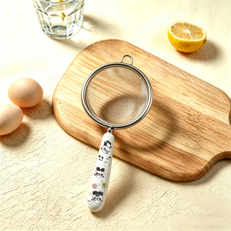 Stainless steel mesh drain for home kitchen tool soy milk filter sieve flour baking milk tea ceramic handle fence