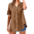cross-border women's casual solid color stand collar button-down short sleeve shirt top