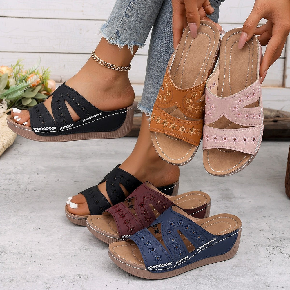 Amazon  spring/summer new arrival: women's plus size embroidered & hollow-out wedge sandals - wholesale for export
