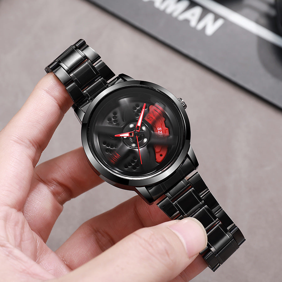New hollow-out creative tech men's steel band watch with rotating bezel - quartz watch for cross-border e-commerce