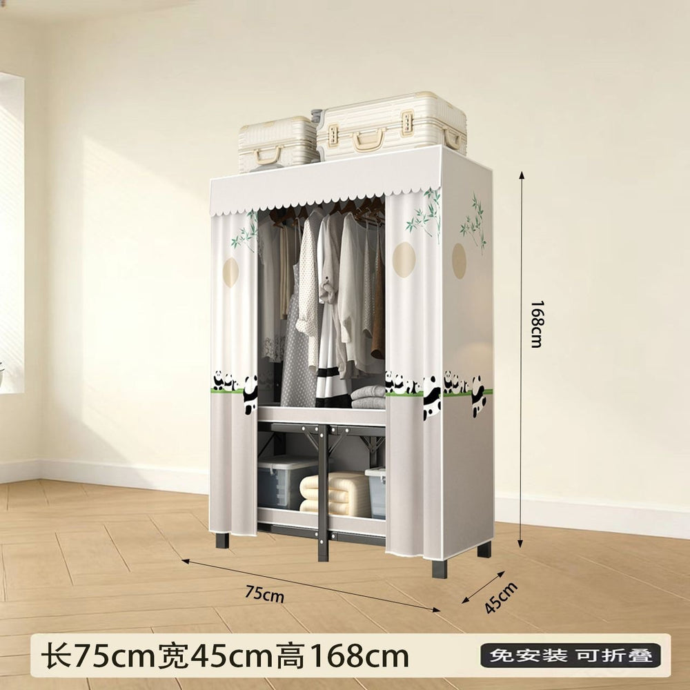 Foldable wardrobe - no assembly required, easy home use, bedroom steel frame, reinforced steel pipes, thickened, durable clothes rack for rental properties