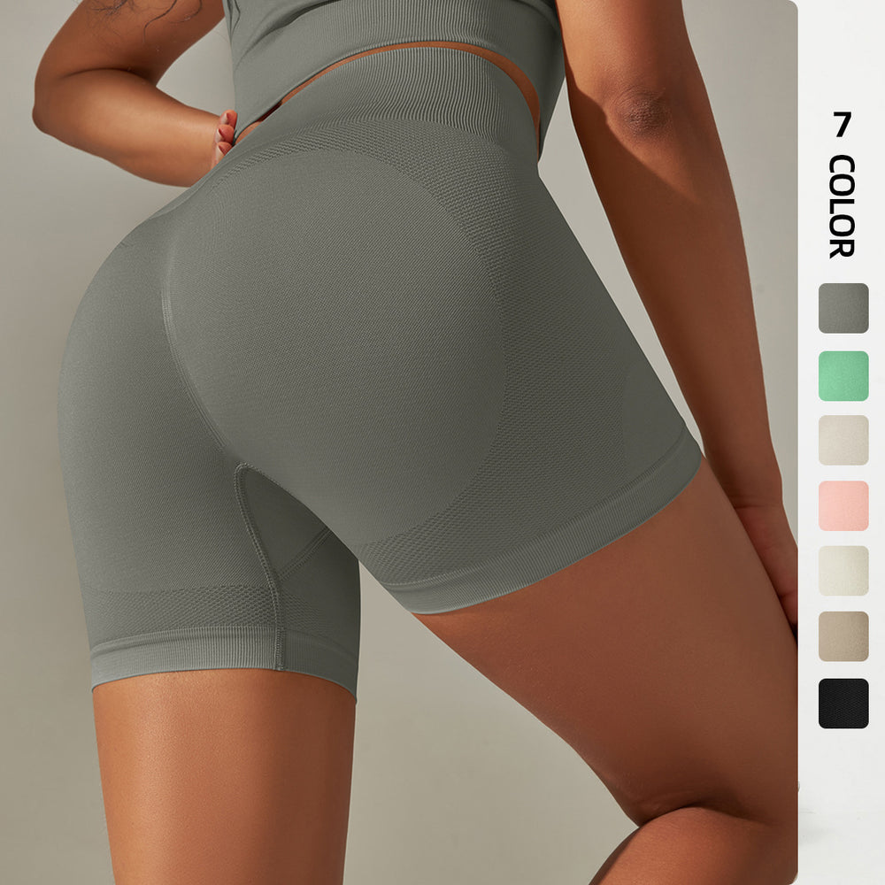 fashion seamless knitting peach hip lifting and abdominal high waistpure color yoga pants sports running fitness three-quarter pants