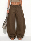 Women's casual loose bucket jeans with drawstring waist