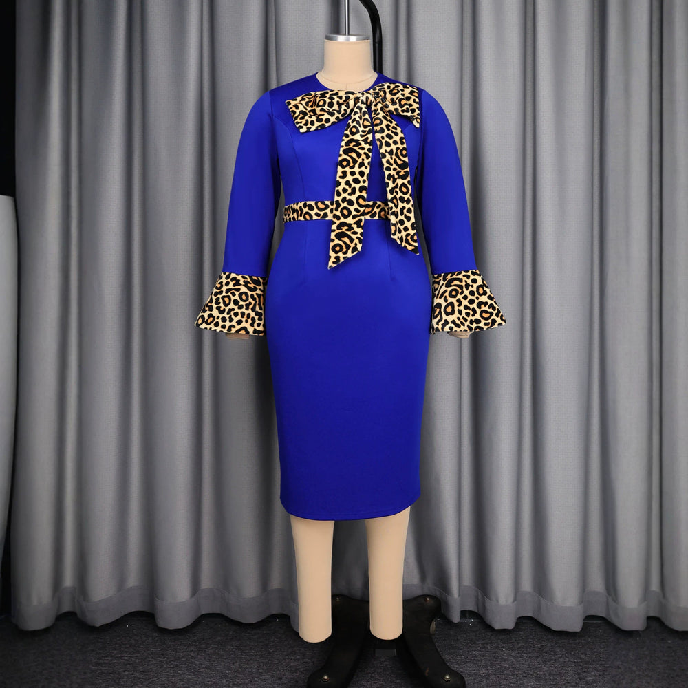 Fall and winternew arrival strap patchworklong sleeves hip skirt silm leopard print bell sleeve party dress dresses