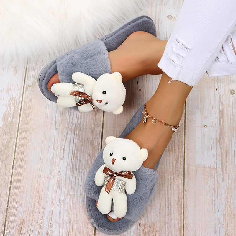 2024new arrival cotton slippers familywinterfor home one word heattech home stuffed slippers cartoon home slippers for women