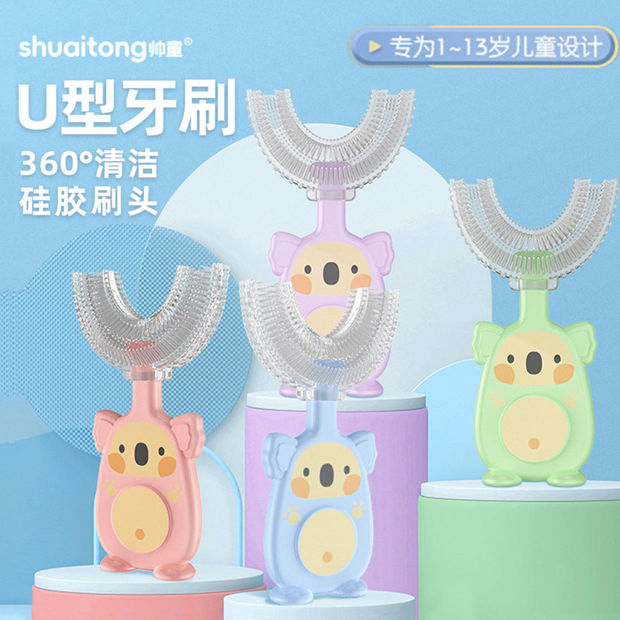 Children's U-shaped toothbrush Manual infant baby oral cleaning silicone toothbrush Cross-border soft bristle brushing artifact