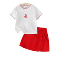 Baby clothing kids set children outfit white short-sleeved t-shirt + red skirt