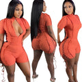 summer hot seller:  foreign trade women's fashion - european and american sexy solid color tie-up short sleeve jumpsuit