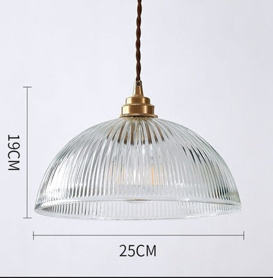 Zhongshan lamps, Nordic style restaurant bar balcony personalized minimalist single-head chandelier brass striped glass chandelier