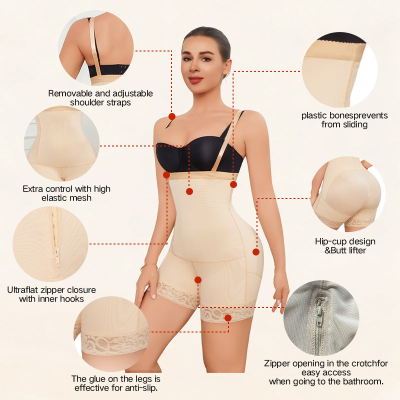 Fashion cross-border one-piece body shaping garment, super tummy control, butt lift, boxer briefs, open crotch, postpartum slimming, breast support, suspender belt