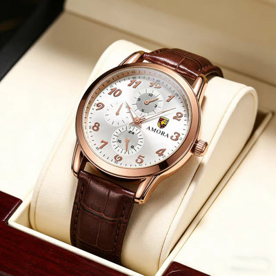 New arrival fully automatic men's fashion quartz watch belt watch middle school business men's watch mencasual chronograph watch