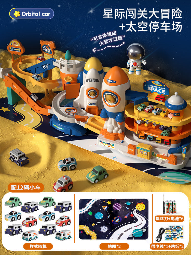 Kids' rocket space adventure challenge: boy's track car toy, mini car building parking garage puzzle - wholesale