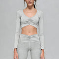 New arrival cationic high elastic yoga suit shirred drapedloose loose wide leg pants sports long sleevestops women
