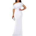 cross-border e-commerce dress: new summer women's fashionable one-shoulder solid color pleated waist dress