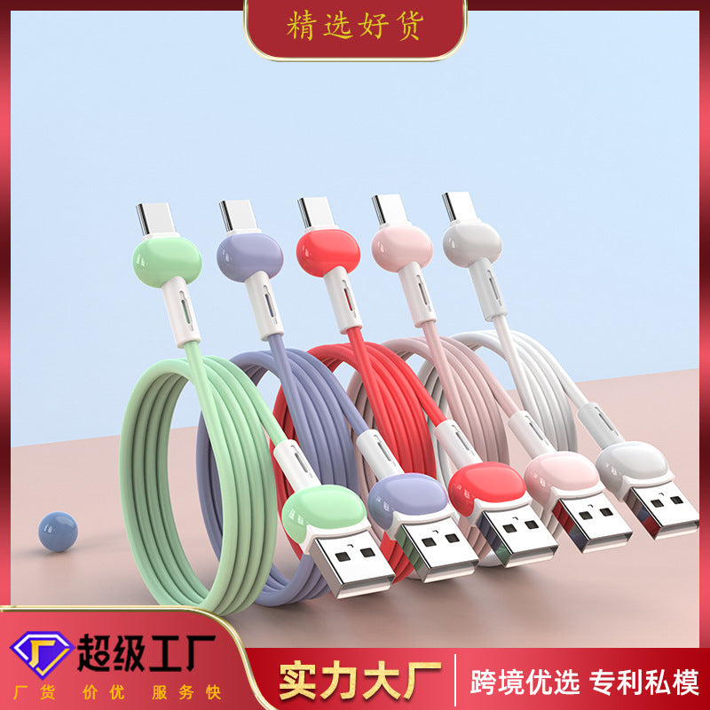 Liquid tpe macaron data cable type-c, compatible with android and iphone, liquid silicone fast charging cable 3a