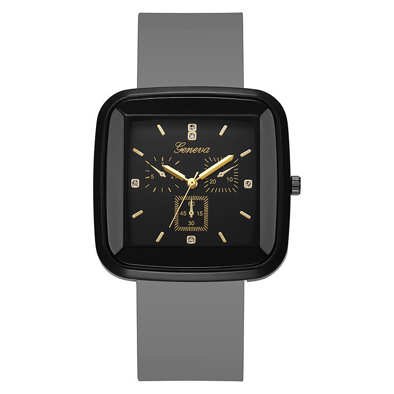 Square fashion autumn/winter niche student watch, minimalist silicone strap, korean style ins women's quartz watch, black