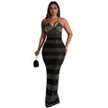C7075 cross-border   independent station fashion women's lace hot diamond deep v sleeveless dress