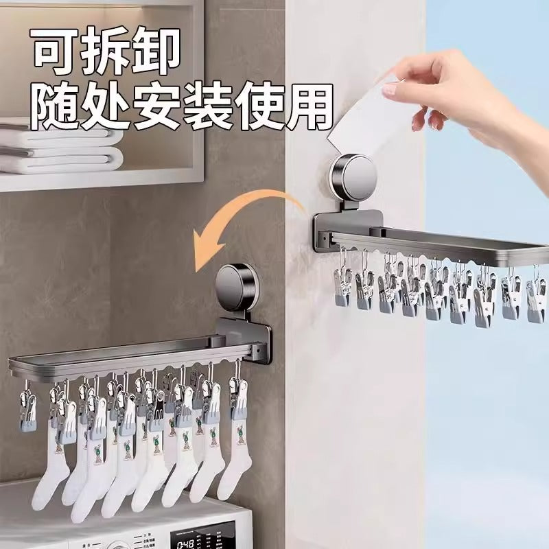 Suction cup for drying socks handy gadget balcony for home windproof stainless steel socks drying rack foldable multi-clip clothes hanger