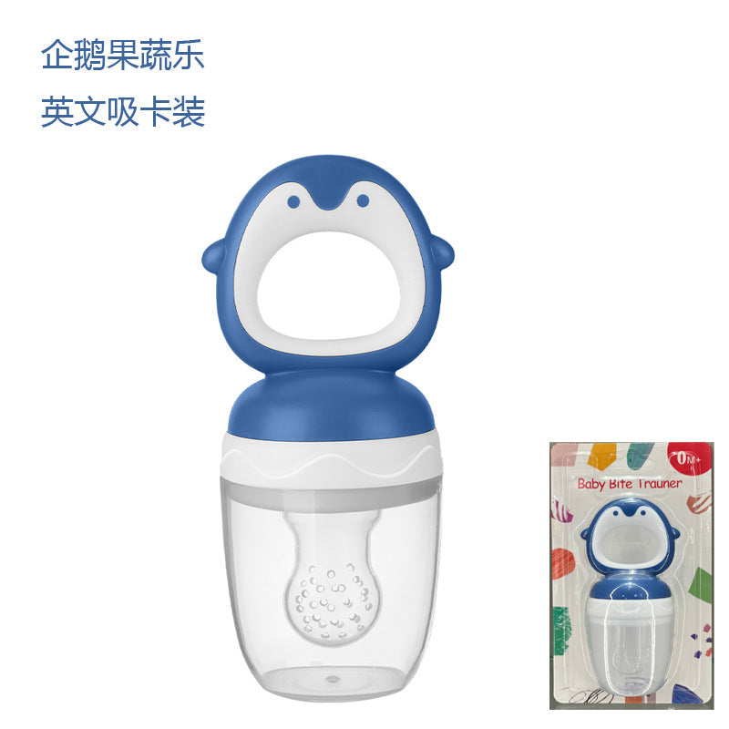 English card baby bite music fruit and vegetable music children's silicone pacifier penguin shape baby fruit complementary food bag factory
