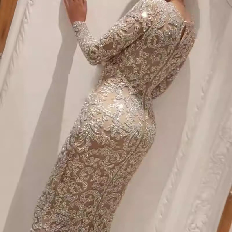 spring new european and american export women's clothing  hot stamping long sleeve elegant slim sexy maxi dress evening gown