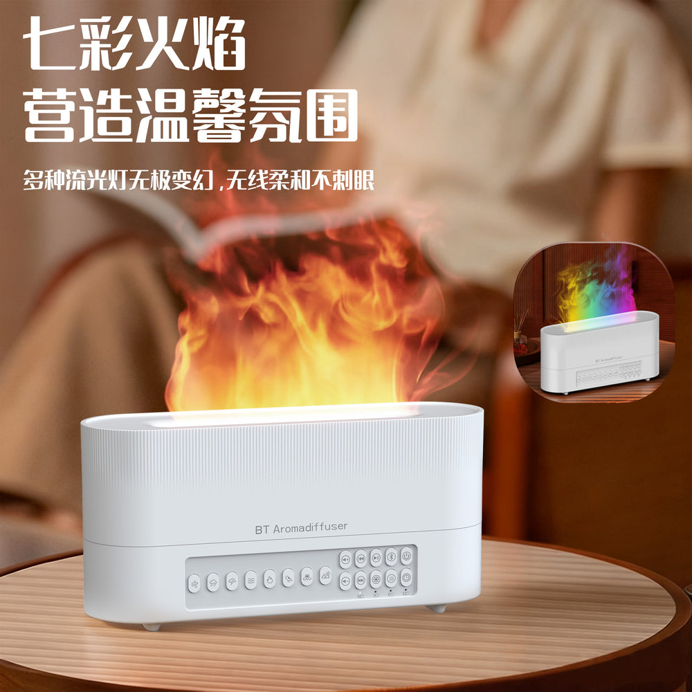 new arrival white noise flame aromatherapy machine for home desktop large fog volume flame humidifier aromatherapy machine wholesale