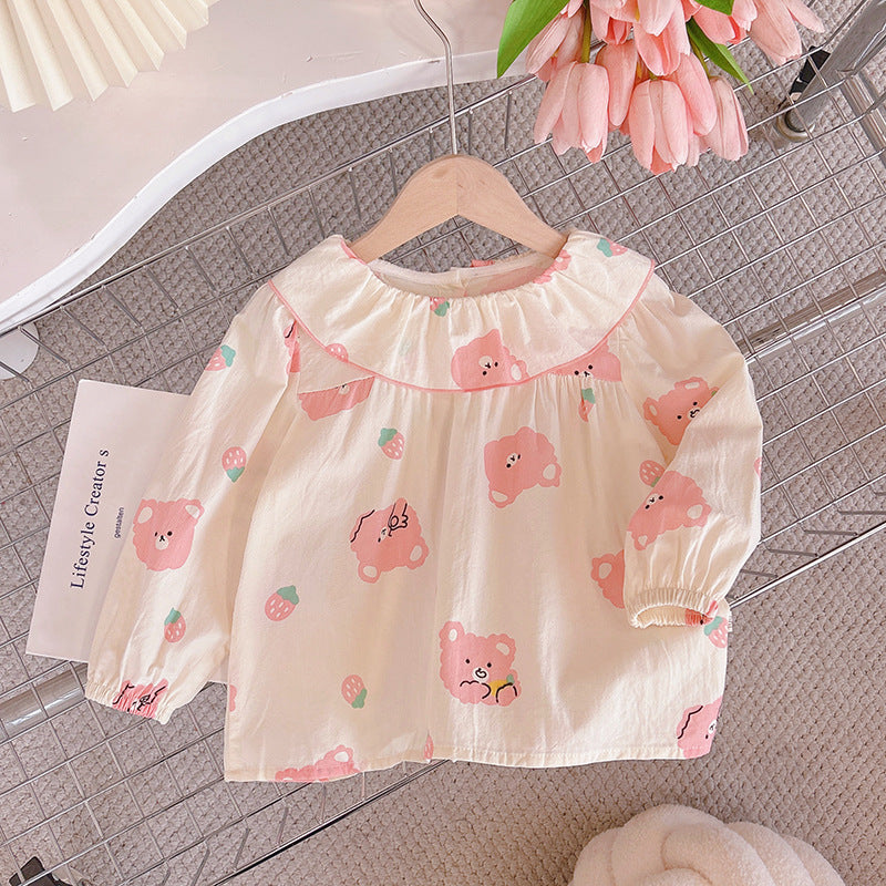 new arrival: pure cotton girls' blouse - all-season long sleeve doll collar shirt - stylish korean style for baby girls