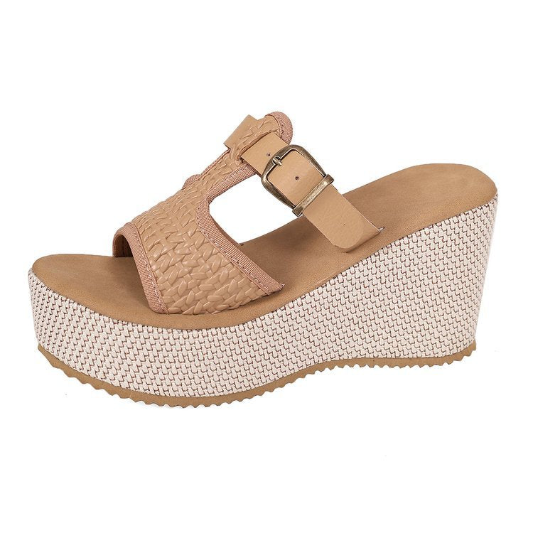 New arrival: women's chunky platform thong sandals - european & american style, hollow-out design, buckle closure, woven strap, wedge heel, perfect for beach & pool