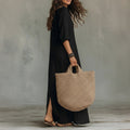 cross-border e-commerce women's fashion: european and american summer new arrivals - stylish casual commute loose solid color slit dress
