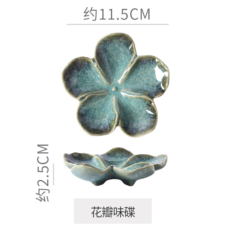 Retro japanese ceramic dish flower shape small dish creative dish dipping dish side dish multi-color kiln dish
