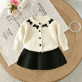 Girls' autumn outfit : new sweet bow knitted sweater and skirt two-piece set for kids