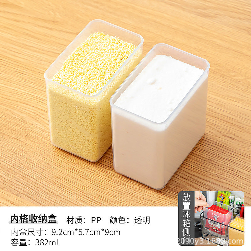 Kitchen seasoning storage box Household multi-functional grid four-grid integrated flip cover Food refrigerator storage box