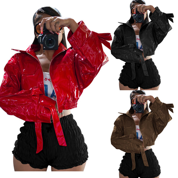 YD8820-D6 European and American women's clothing,  new models, fashionable and sexy solid color PU leather jacket,  women
