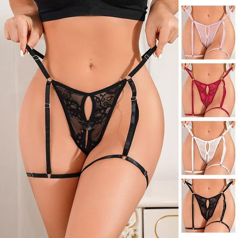 European and american cross-border lace thong see-through temptation hot new style strappy garter belt adjustable sexy women's lingerie