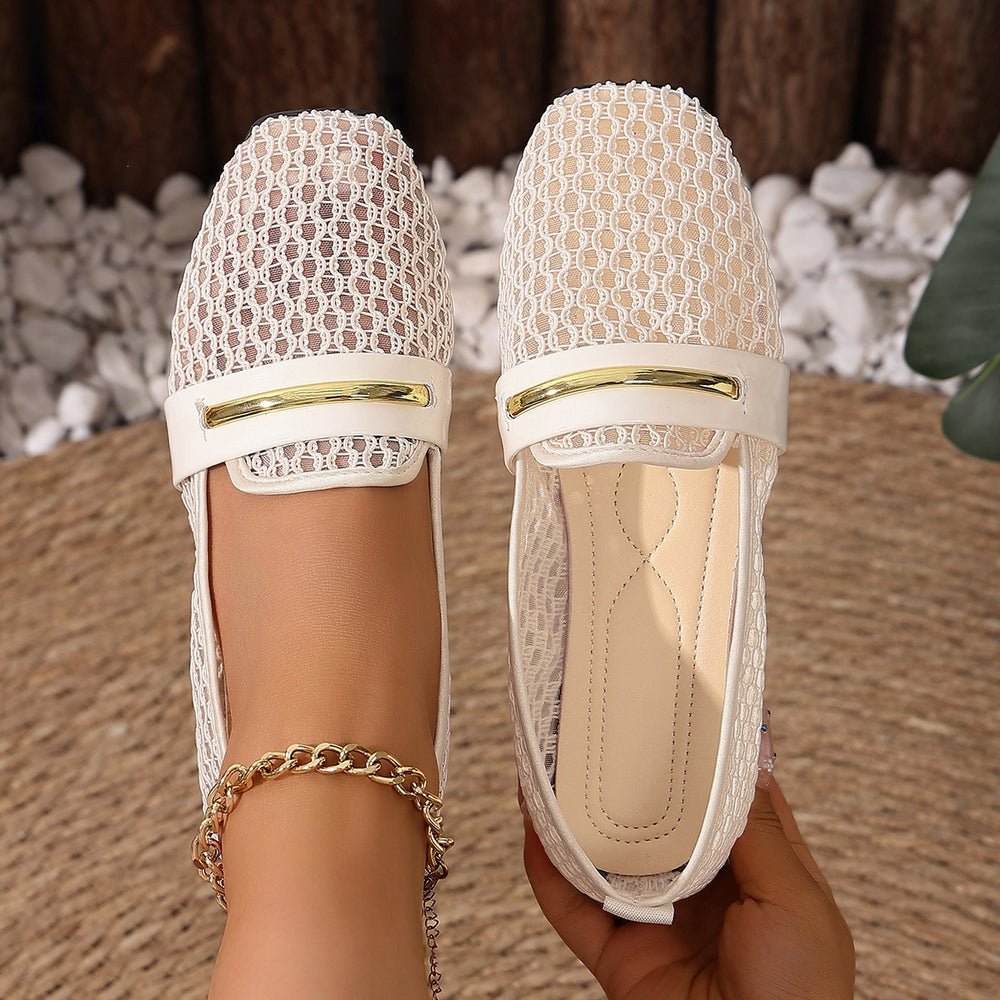 Exportplus sizecut out mesh sandals women's summernew arrival metal buckle round toe flatsflatsmary janeflats