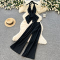 Light luxury work clothing style halter vest loose pantstwo-piece set women's summer big backless waist slimming lookfashionsuit