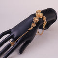 African luxury gold bangle arab fashion floral cuff bangle with ring jewelry set women's ring accessories