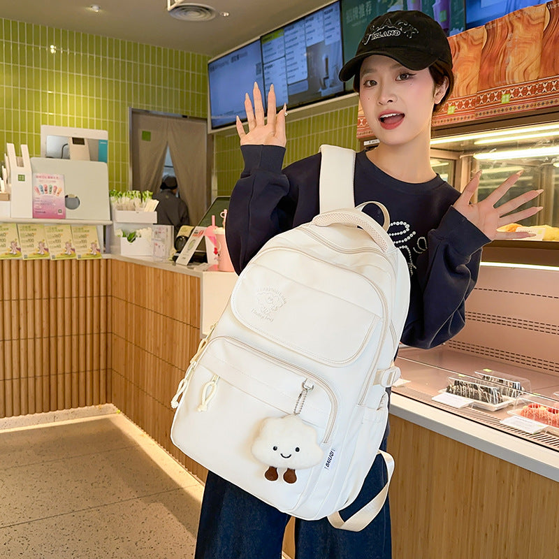 Backpack casual forest style fresh casual backpack cloud pendant preppy style high school student large capacity backpack