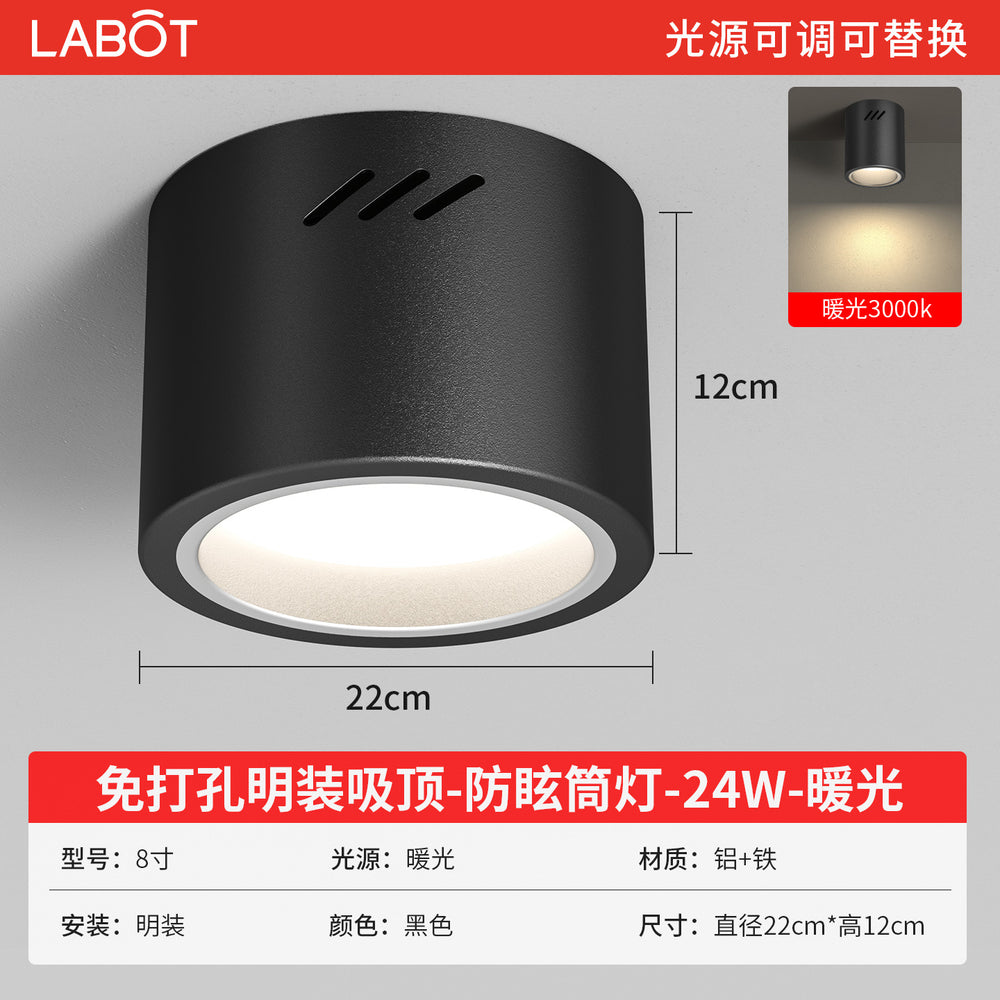 Led surface mounted downlight, anti-glare, round, external, punch-free, no-drill installation, ceiling-mounted, all-aluminum