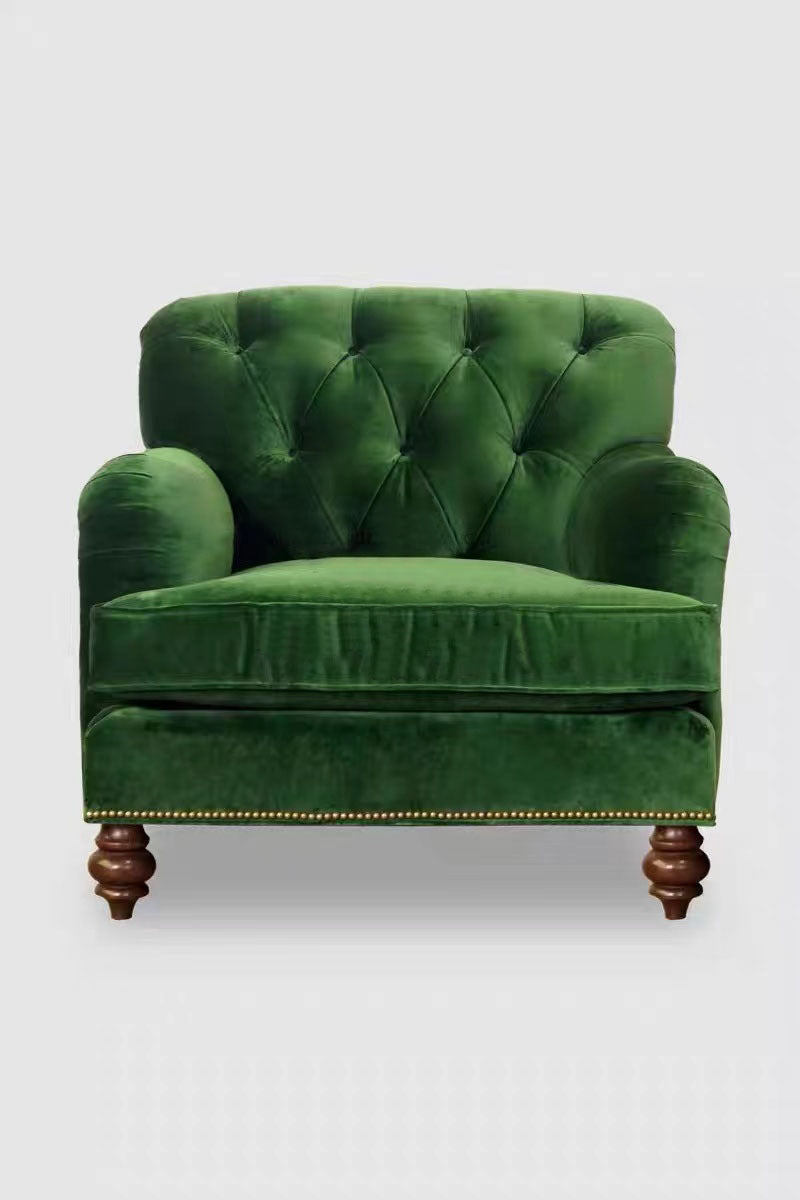 American light luxury solid wood living room fabric sofa dark green French retro single leisure chair hotel balcony single chair