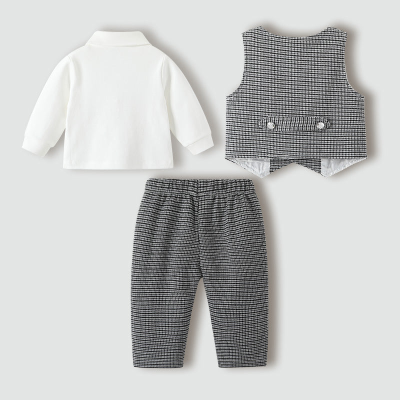 Boys' suit set - new  autumn collection - first birthday outfit - gentleman's striped vest three-piece set - spring & autumn