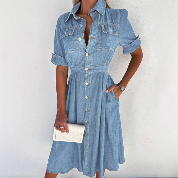 TC08237  European and American  women's denim dress slim-fitting breasted lapel fashion slim dress