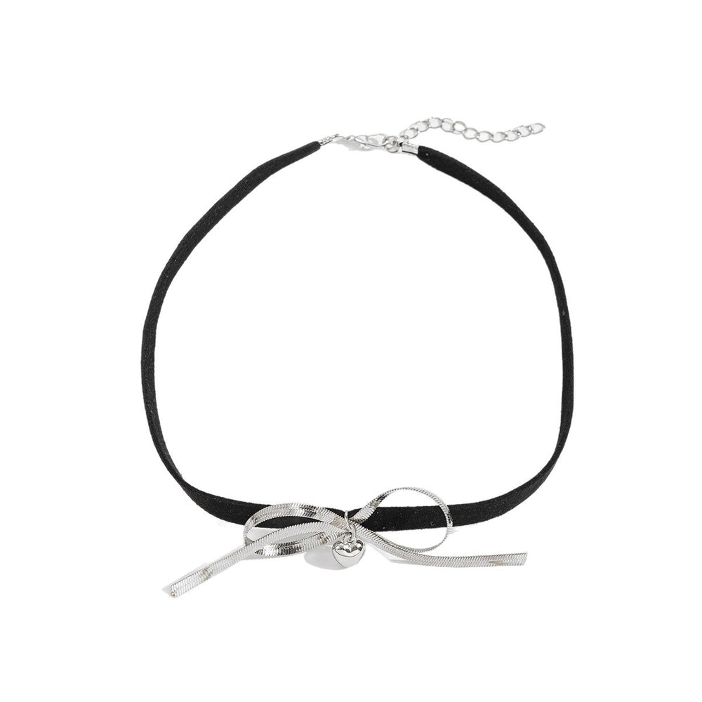 European and american cross-border niche bows choker necklace hot girl fashion personalized metal heart clavicle chain necklace