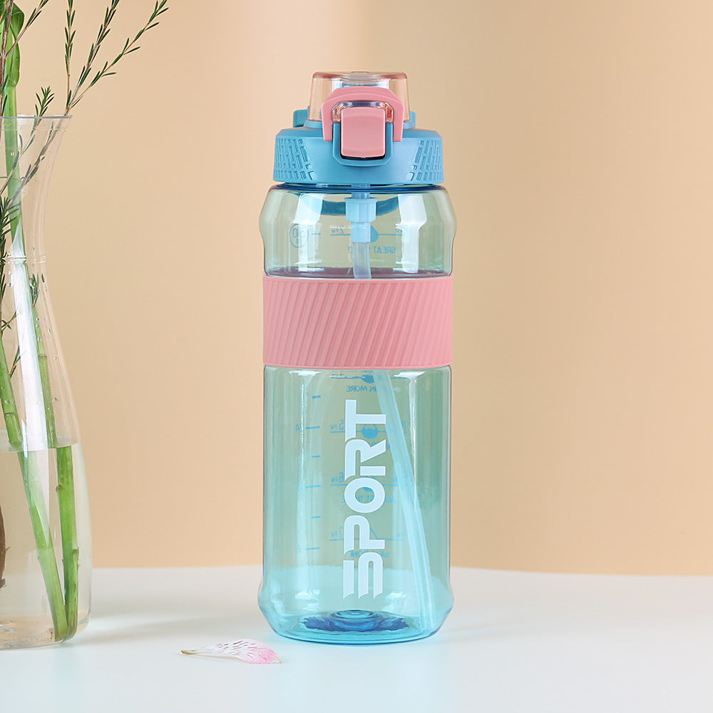 Carefully selected plastic water cups, fitness water bottles, outdoor sports portable satchel straw cups, large capacity, sealed and leak-proof