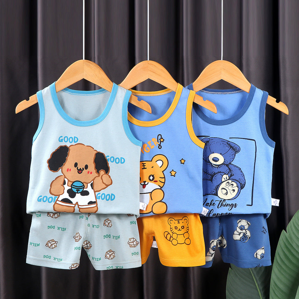 Kids' tank top set - summer new arrival: pure cotton girls' shorts outfit, korean style sleeveless set for baby boys and girls