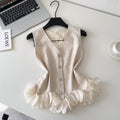 Frenchclassy sense of petal patchworkv neck sleeveless vest women's summerwork clothingsense of design single breasted age-reducing tops